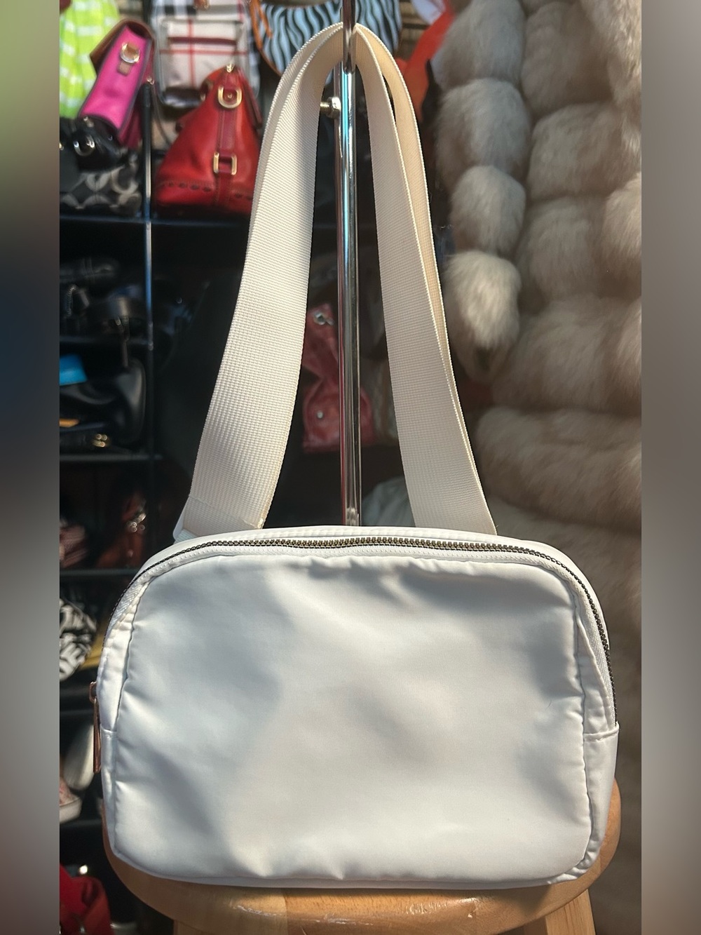 Everyday White Ivory Nylon Crossbody Bag with Wide Strap LIKE NEW!